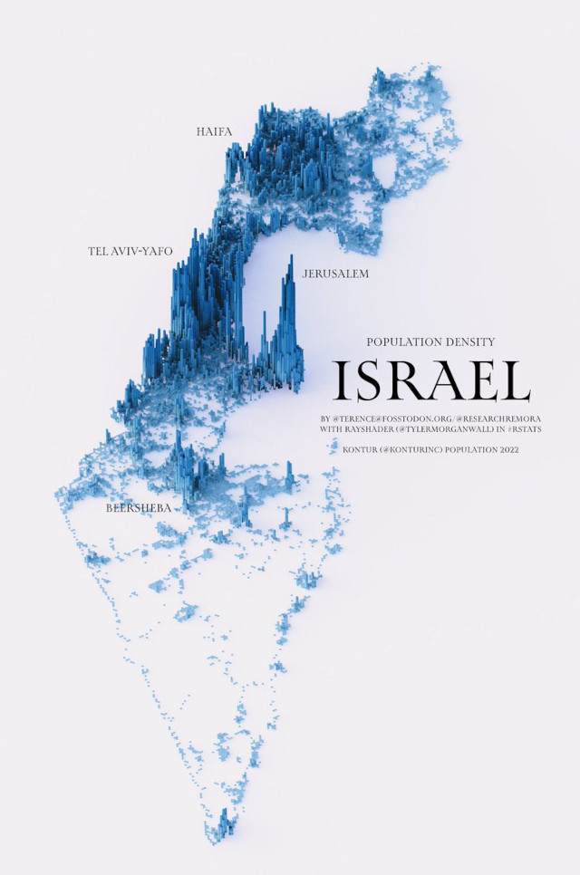 מפת צפיפות אוכלוסין ישראל