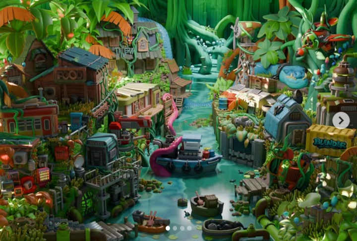 סצינת 3D שנעשתה ב-Blender