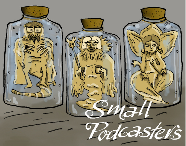 שלושת הפודקאסטרים בתוך צנצנות סטייל הסדרה Small Prophets